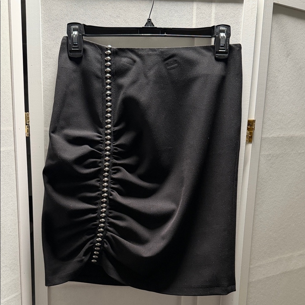 Belair Black Ruched Pencil Skirt with Button Detail